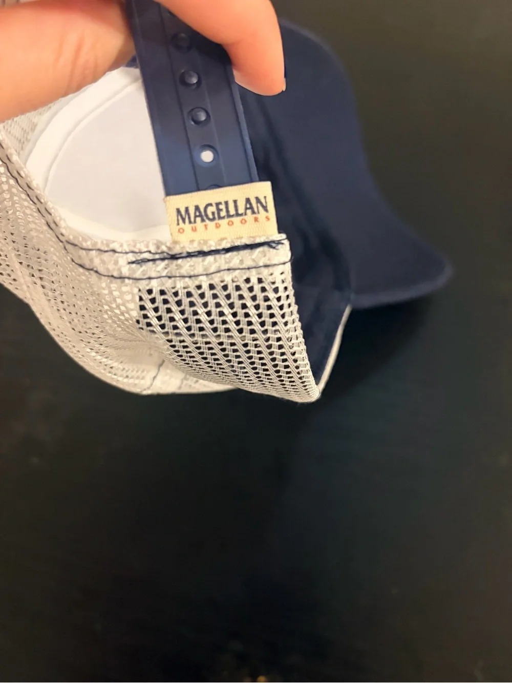 Magellan Outdoors Navy and White Trucker Hat with Marlin Patch